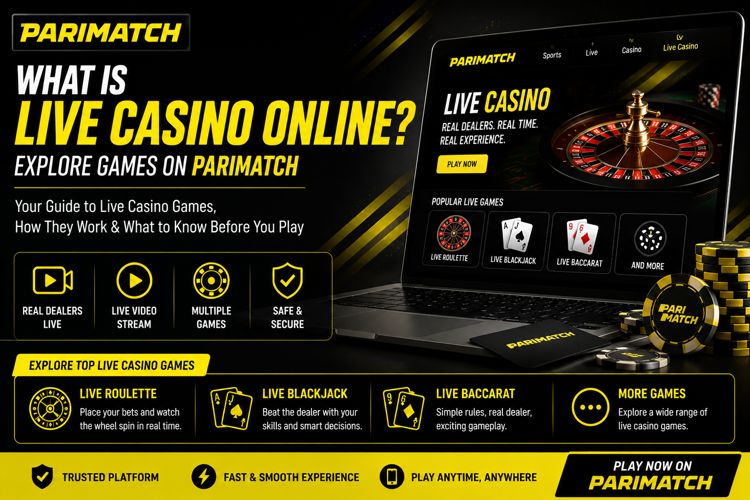 Live casino online games on Parimatch featuring roulette, blackjack and baccarat