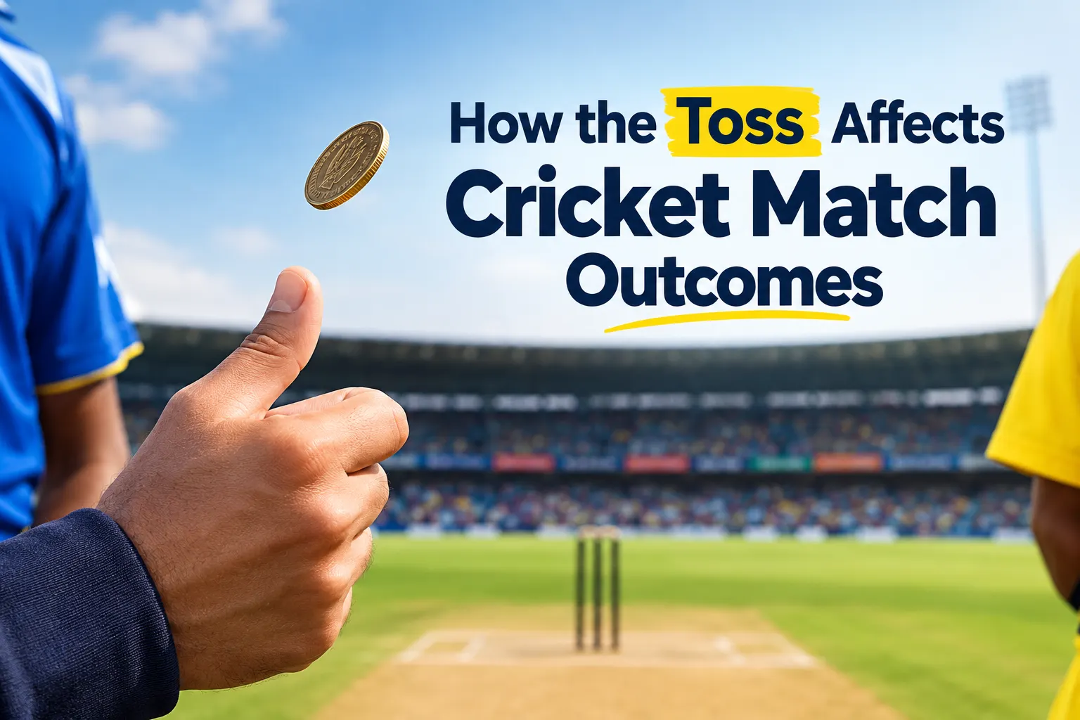 Cricket toss before a match showing the importance of batting or bowling first